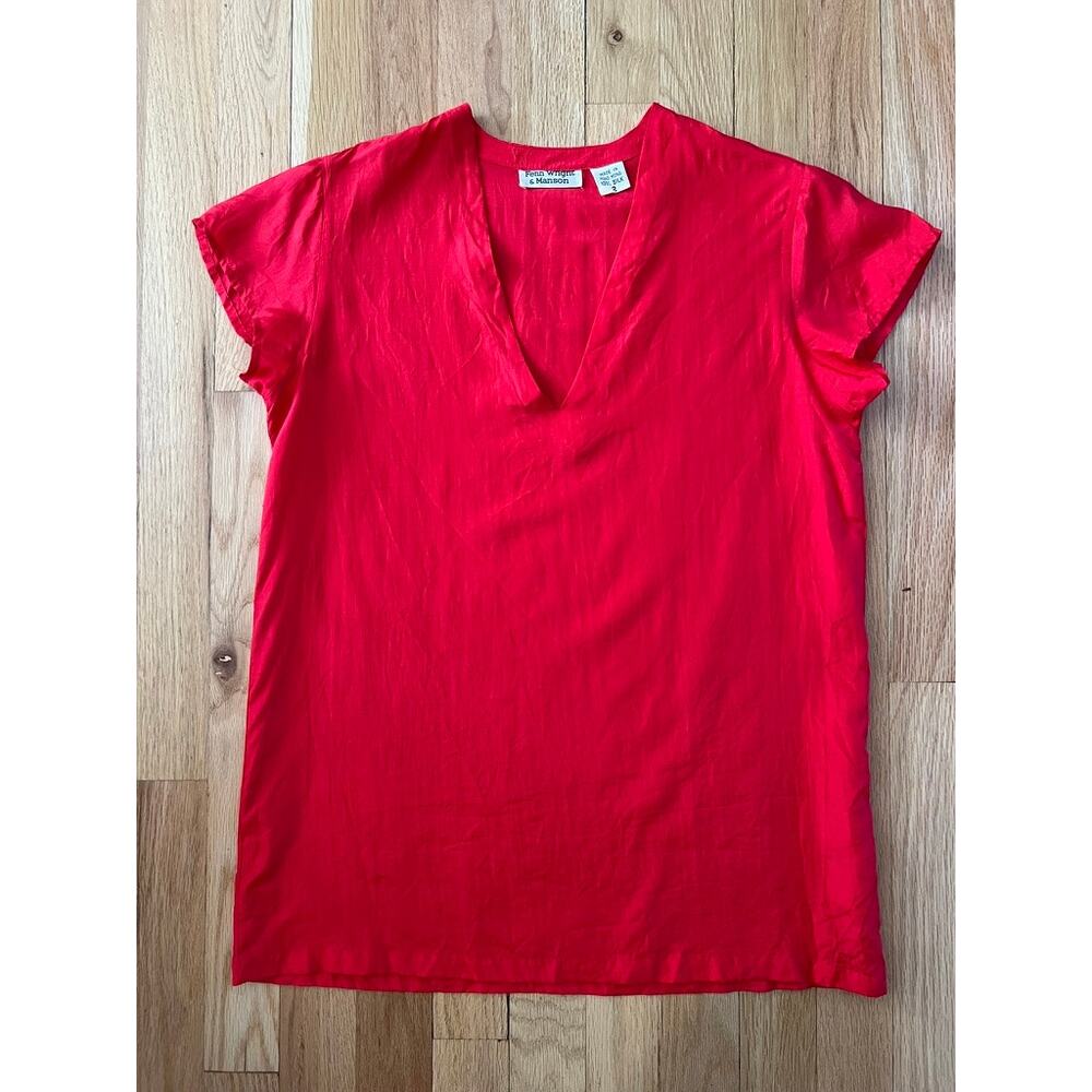 Fenn Wright & Manson Bright Red 80s Lightweight Silk Top Hong Kong (size S)